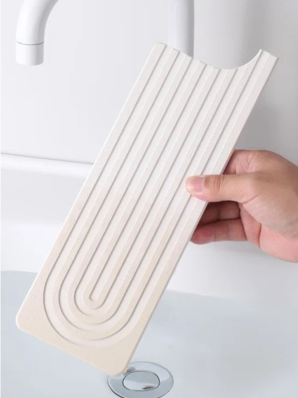 Artisanal stone dish drying faucet mat textured white minimalist OS